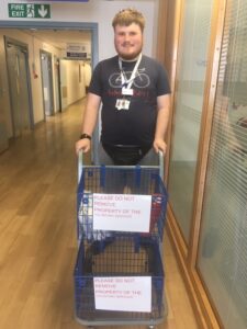 Rhodri with his trolley at the John Radcliffe Hospital