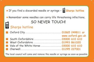 Oxfordshire district council telephone numbers for reporting syringes and sharps