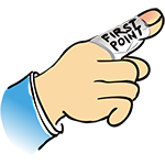 Cartoon of hand with plastered finger with FirstPoint written on it
